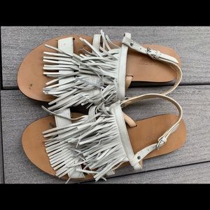 J Crew white fringe sandals